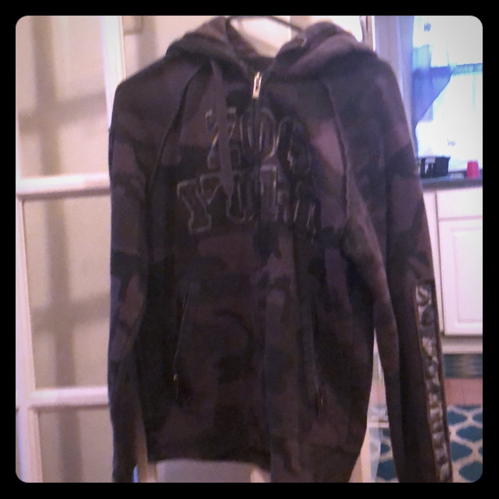 Hooded zip up army printed grey and black